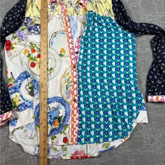 Maeve x Anthropologie Paz Contrast Button Down Shirt Blouse Women Size Large - Picture 5 of 7